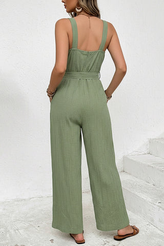 Solid Color Sleeveless Tie Waist Jumpsuit