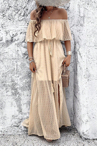 Solid Color Off The Shoulder Slit Design Dress