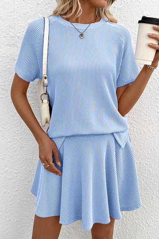 Solid Round Neck Top & Mini Skort Two Piece Set