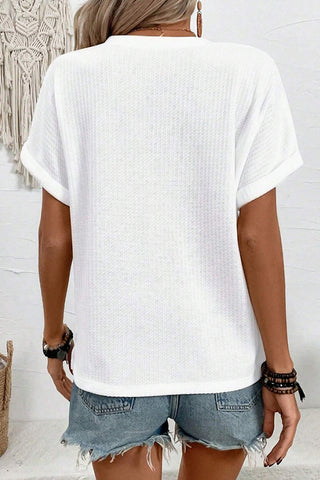 Solid Color V Neck Button Casual T-Shirt