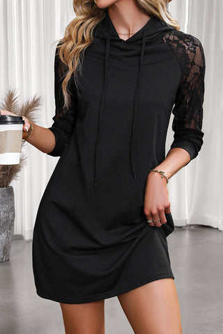 Lace Patchwork Long Sleeve Hoodie Dress