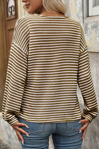 Color Block V Neck Button Casual Top