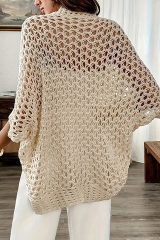 Solid Color Crochet Hollow Open Front Cardigan