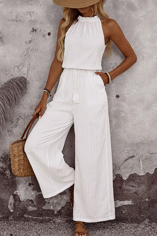 Fashion Solid Color Halter Neck Casual Jumpsuit