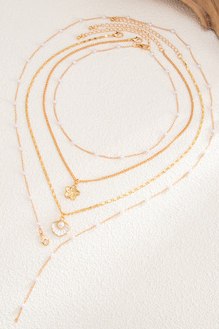 Fashion Faux Pearl Flower Layered Necklace