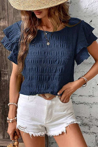 Solid Layered Sleeve Round Neck Top