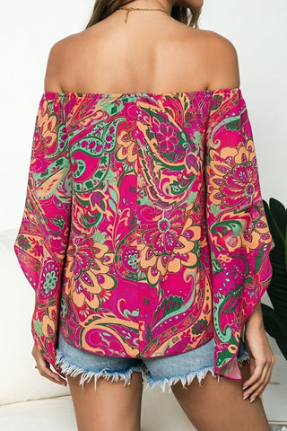Off The Shoulder Bohemian Print Casual Top