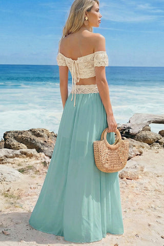 Fashion Crochet Hollow Chiffon Dress Two Piece Set