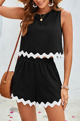 Color Block Lace Patchwork Two Piece Set