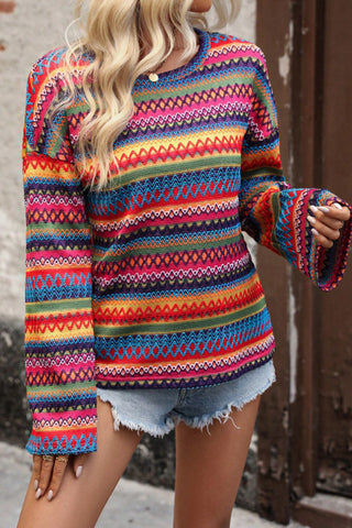 Colorful Round Neck Long Sleeve Top
