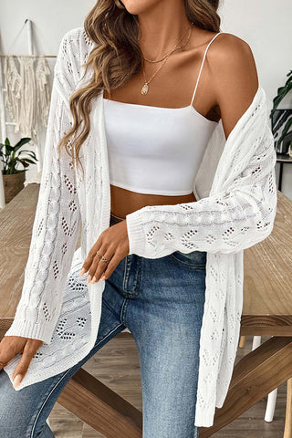 Solid Hollow Knitted Open Front Cardigan