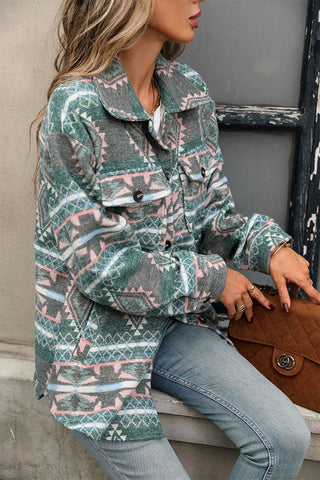 Fashion Printed Lapel Pocket Tweed Coat