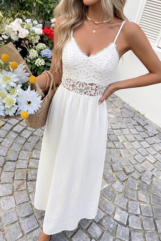 V Neck Crochet Embroidery Patchwork Dress
