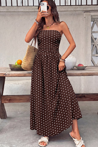 Dots Print Sleeveless Bandeau Retro Dress