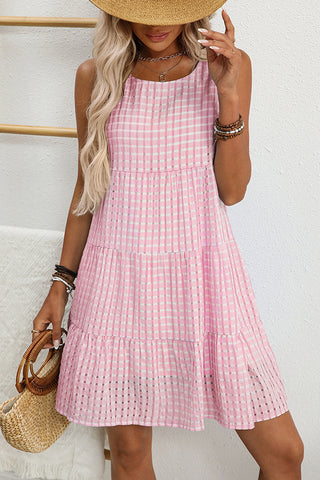Fashion Plaid Print Sleeveless Casual Mini Dress