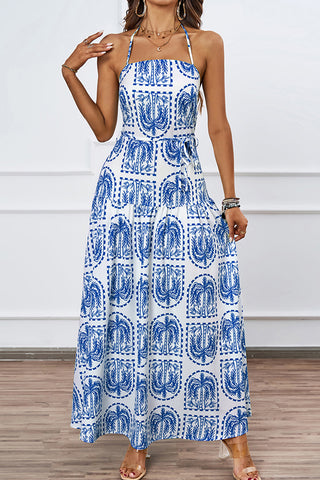Resort Style Printed Halter Neck Maxi Dress