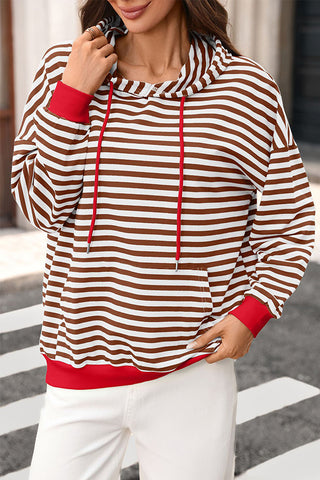 Stripe Print Color Block Hooded Pocket Sweatshirt