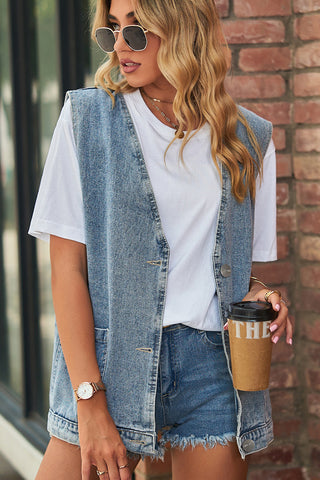 Fashion Sleeveless Open Front Denim Vest