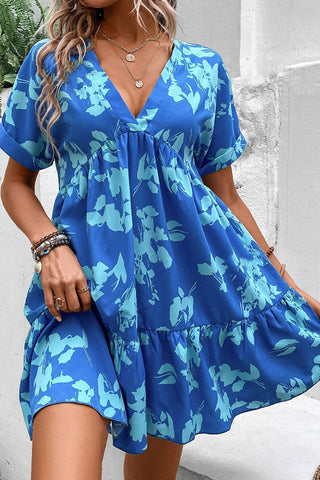 Resort Style V Neck Printed Casual Dress