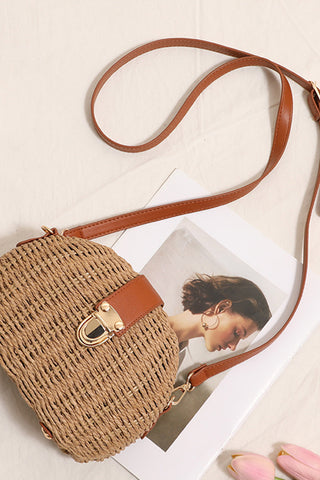 Fashion Half-Moon Color Block Weave Bag