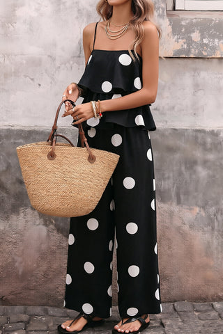 Dots Print Layered Hem Sleeveless Jumpsuit
