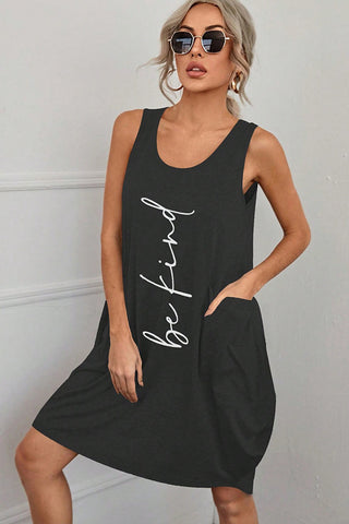 Fashion Printed Sleeveless U Neck Pocket Dress