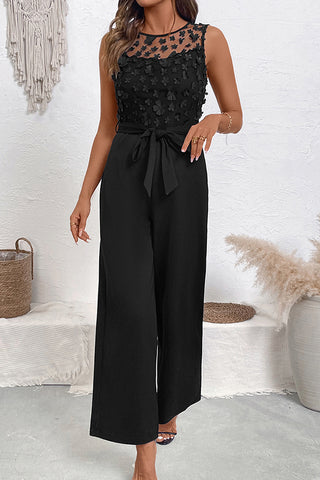 Flower Design Mesh Patchwork Jumpsuit
