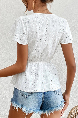 Lace Patchwork V Neck Solid Casual Top
