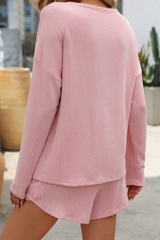 Solid Color Long Sleeve Casual Two Piece Set
