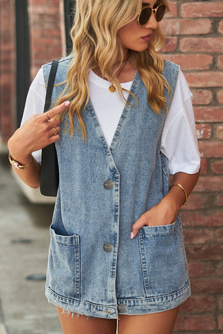 Fashion Sleeveless Open Front Denim Vest