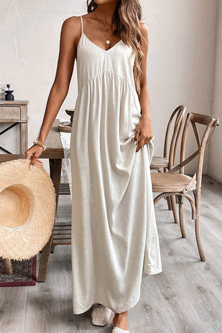 Solid Color V Neck Tie Back Maxi Dress
