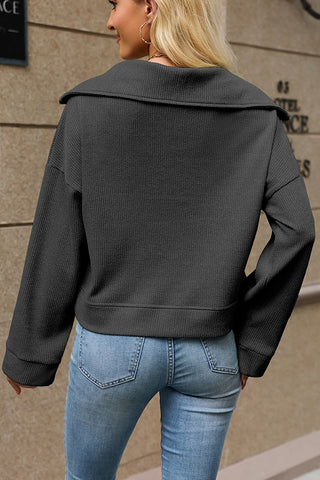 Solid Collar Zip-Front Long Sleeve Sweatshirt