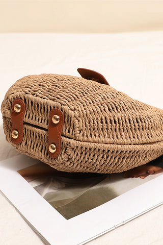 Color Block Gold Clasp Hollow Handle Weave Bag