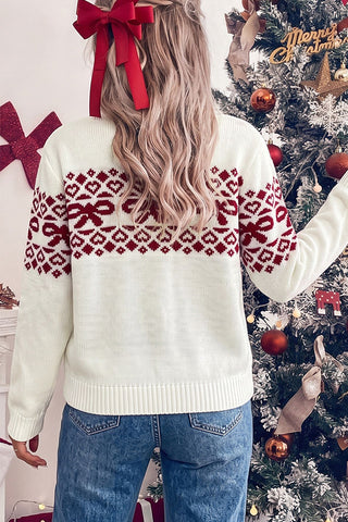 Color Block Bow Round Neck Sweater