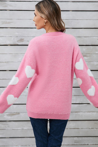 Heart Design Color Block Casual Sweater