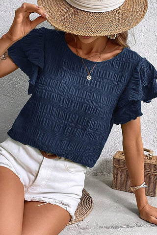 Solid Layered Sleeve Round Neck Top