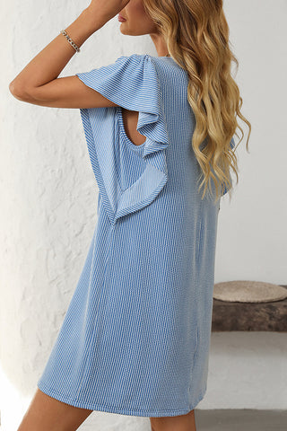 Fashion Color Block Ruffled Sleeves Casual Dress