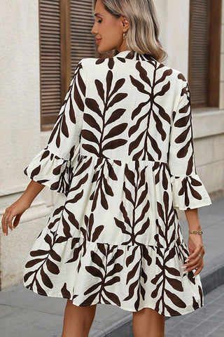 V Neck Printed Bell Sleeves Casual Dress