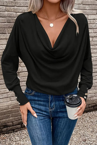 Fashion Solid Color Cowl Neck Casual Top
