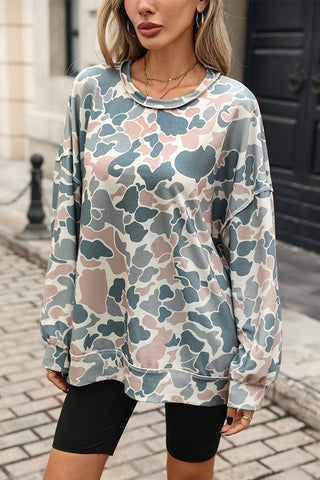 Round Neck Printed Long Sleeve Casual Top