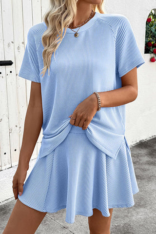 Solid Round Neck Top & Mini Skort Two Piece Set