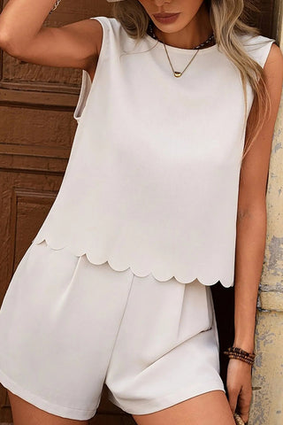 Solid Color Scolloped Tie Back Two Piece Set