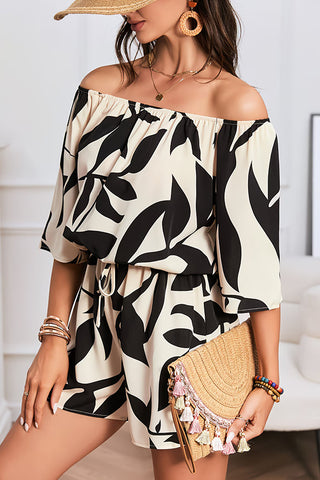 Off The Shoulder Printed Tie Waist Romper