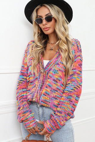 Rainbow Color Block Button Knit Cardigan