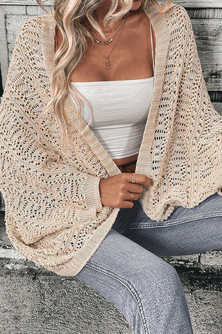 Solid Hollow Batwing Sleeve Open Front Cardigan