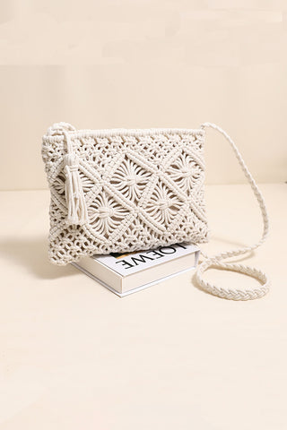 Fashion Solid Tassel  Woven Crossbody Bag