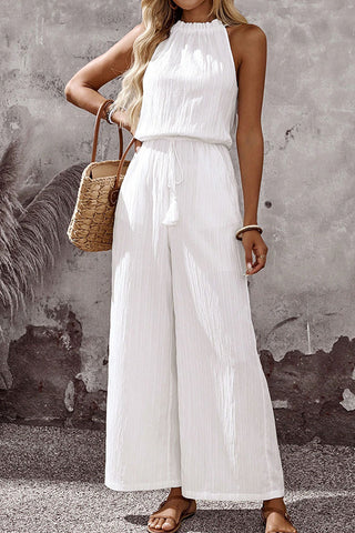 Fashion Solid Color Halter Neck Casual Jumpsuit