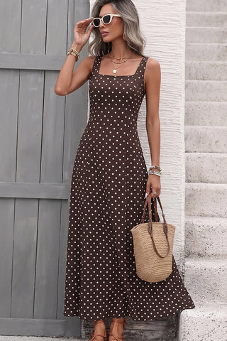 Polka Dot Print Square Neck Retro Dress