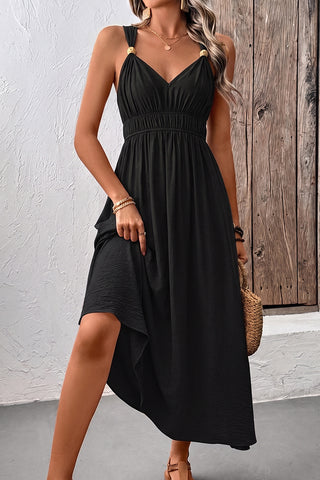 Fashion V Neck Solid Color Sleeveless Dress