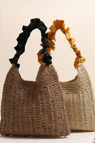 Fashion Women Color Block Weave Handbag